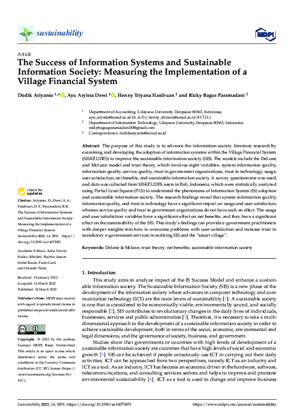(PDF) The Success of Information Systems and Sustainable Information ...