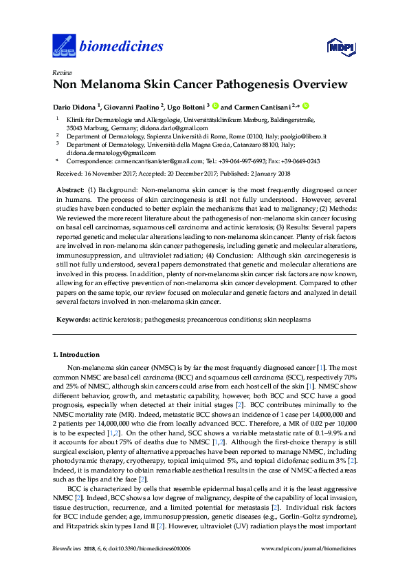 (PDF) Non Melanoma Skin Cancer Pathogenesis Overview