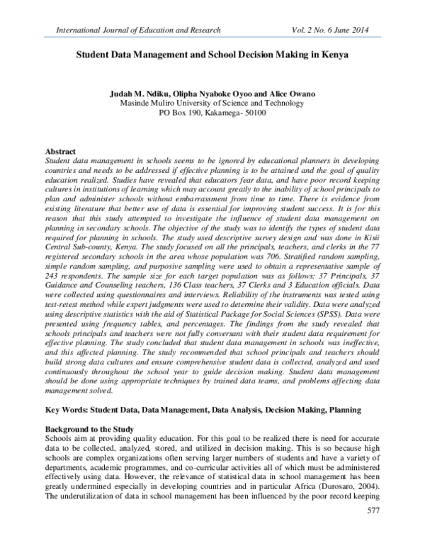 (PDF) Student Data Management and School Decision Making in Kenya