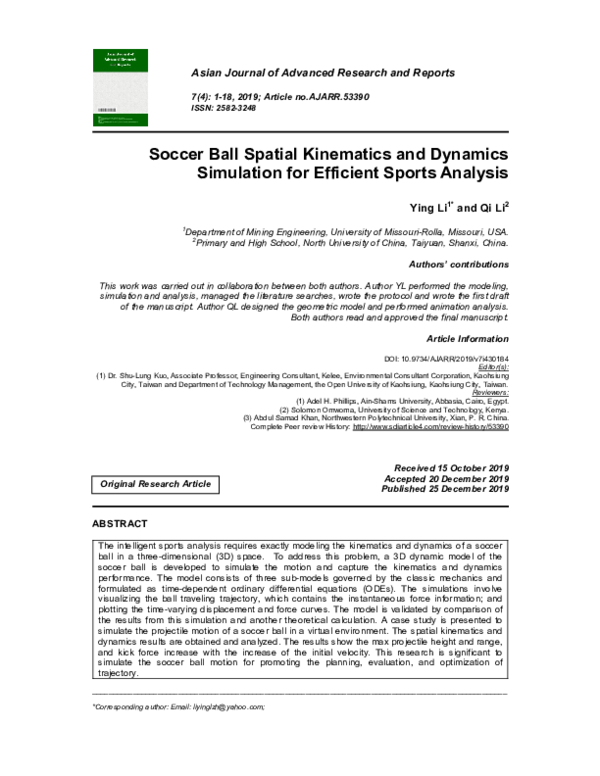 (PDF) Soccer Ball Spatial Kinematics and Dynamics Simulation for ...