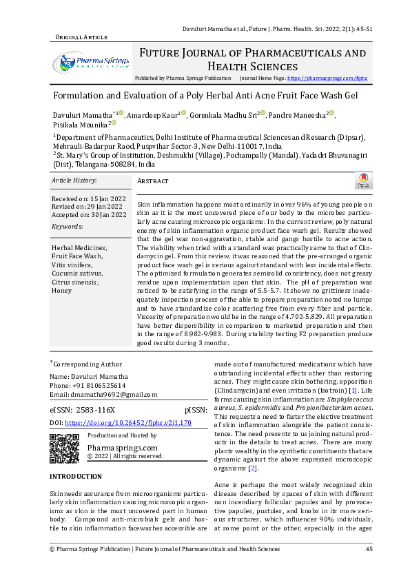 (PDF) Formulation and Evaluation of a Poly Herbal Anti Acne Fruit Face