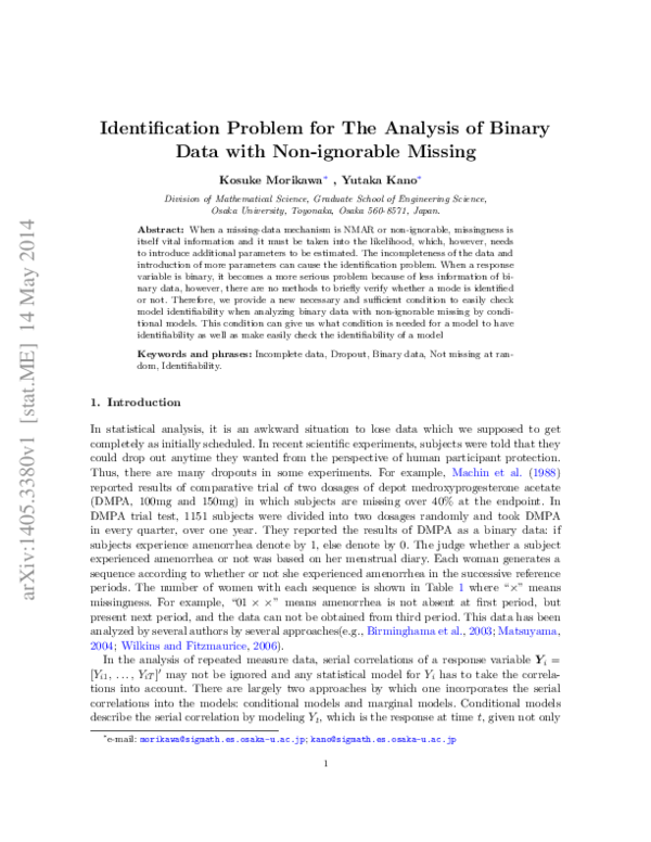 (PDF) Identification Problem for The Analysis of Binary Data with Non ...