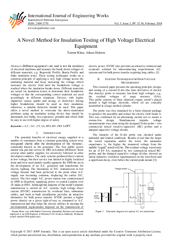 (PDF) A Novel Method for Insulation Testing of High Voltage Electrical ...