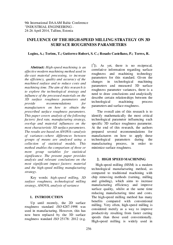 (PDF) Influence of the High-Speed Milling Strategy on 3d Surface ...