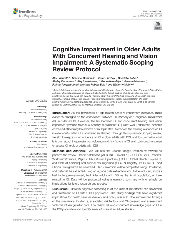 (PDF) Cognitive Impairment in Older Adults With Concurrent Hearing and ...