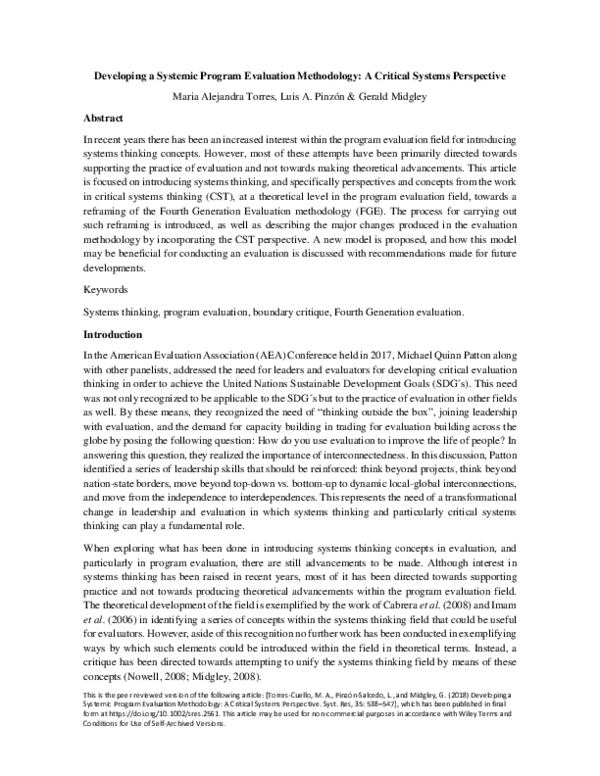 (PDF) Developing a Systemic Program Evaluation Methodology: A Critical ...