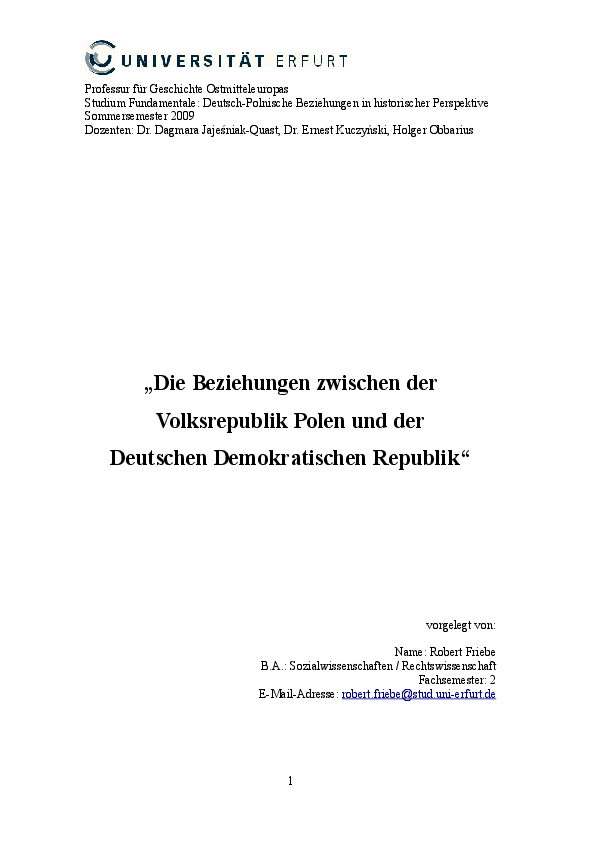 (PDF) Die Beziehungen zwischen der Volksrepublik Polen und der