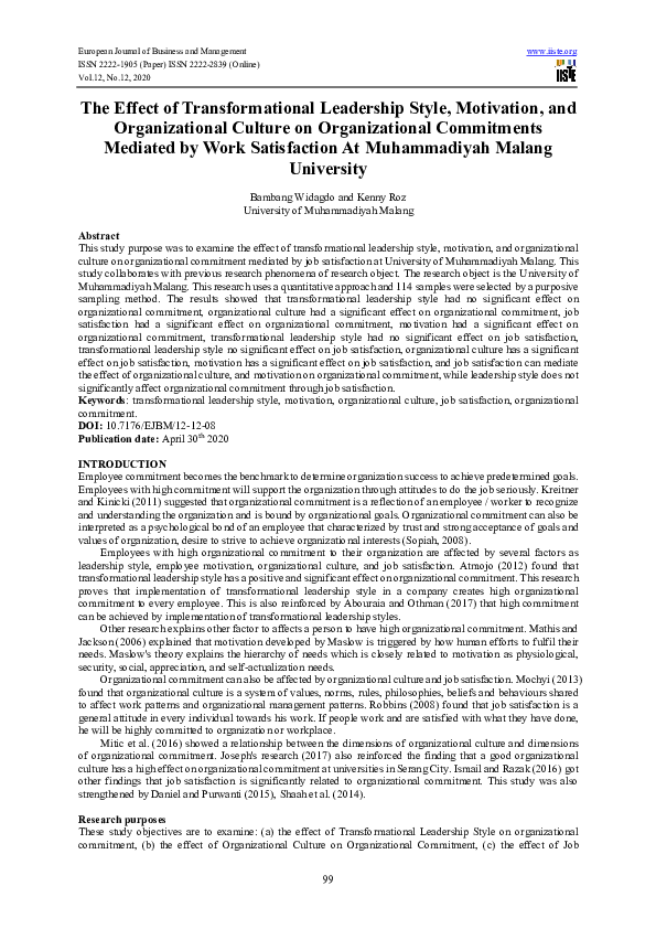 (PDF) The Effect of Transformational Leadership Style, Motivation, and ...