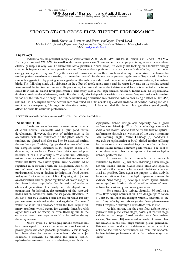 (PDF) Second Stage Cross Flow Turbine Performance