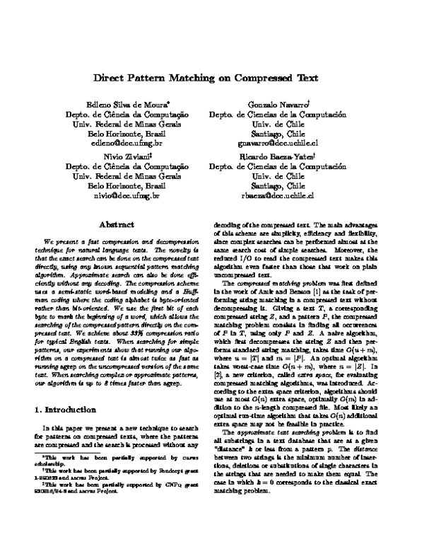 (PDF) Direct pattern matching on compressed text