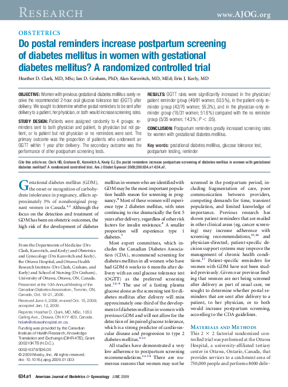 (PDF) Impact of Postal Reminders on Postpartum Diabetes Screening Rates