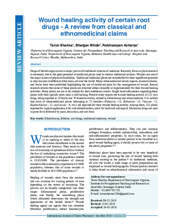 (PDF) Wound healing activity of certain root drugs A review from