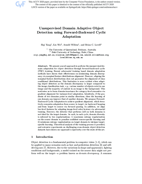 (PDF) Unsupervised Domain Adaptive Object Detection using Forward ...