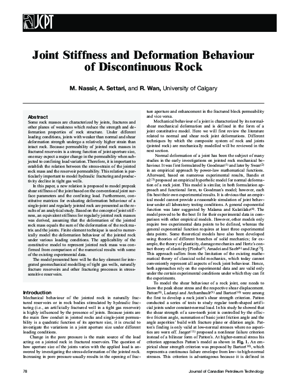 (PDF) Joint Stiffness and Deformation Behaviour of Discontinuous Rock