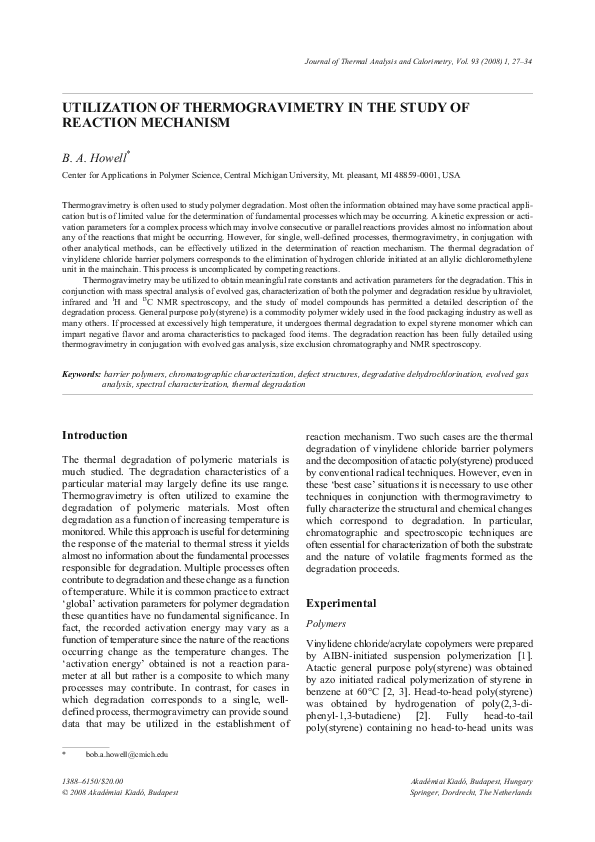 (PDF) Utilization of thermogravimetry in the study of reaction mechanism