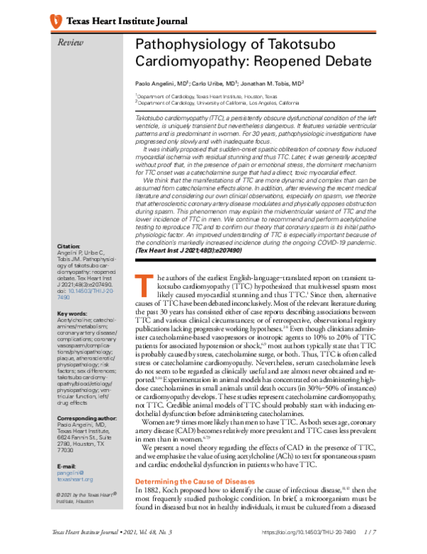 (PDF) Pathophysiology of Takotsubo Cardiomyopathy: Reopened Debate