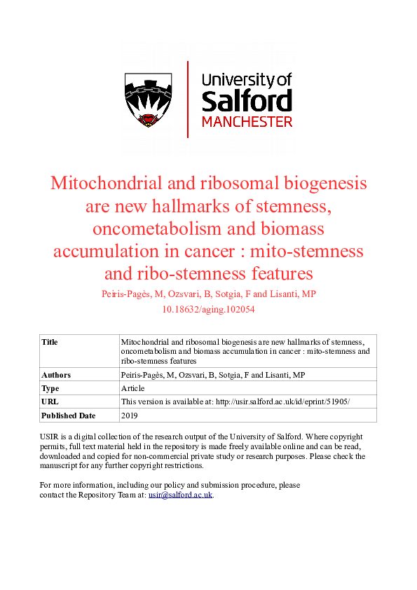 (PDF) Mitochondrial and ribosomal biogenesis are new hallmarks of ...