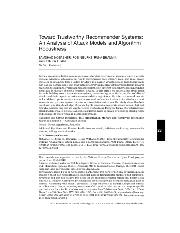 (PDF) Toward trustworthy recommender systems