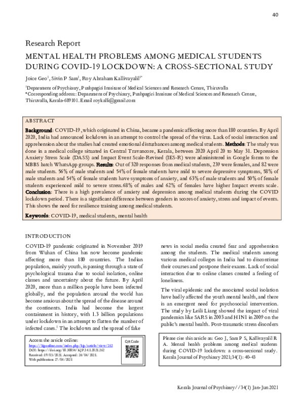 (PDF) MENTAL HEALTH PROBLEMS AMONG MEDICAL STUDENTS DURING COVID-19 ...