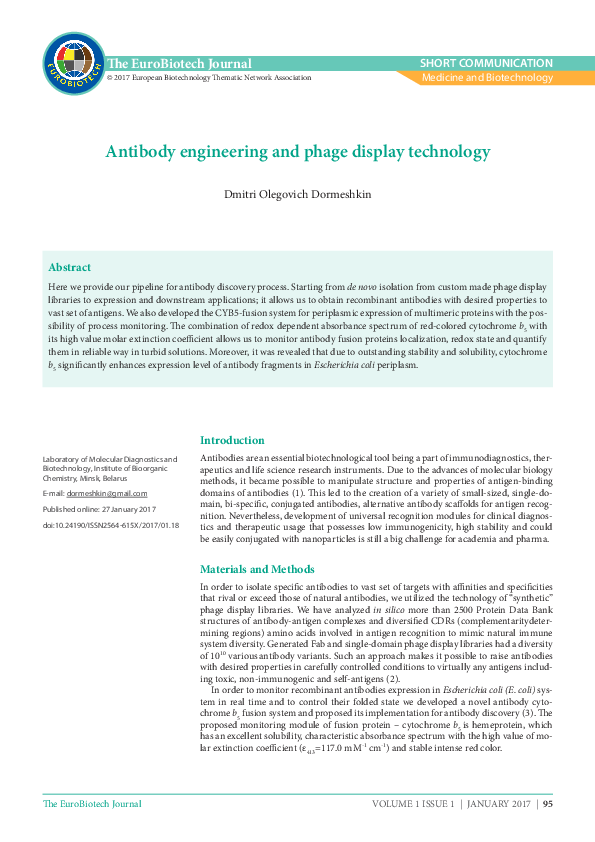 (PDF) Antibody engineering and phage display technology
