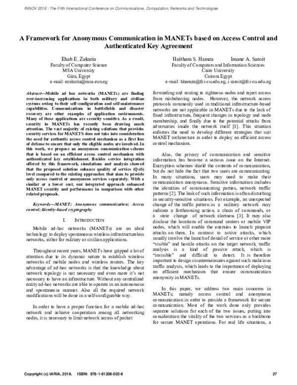 (PDF) A Framework for Anonymous Communication in MANETs based on Access ...