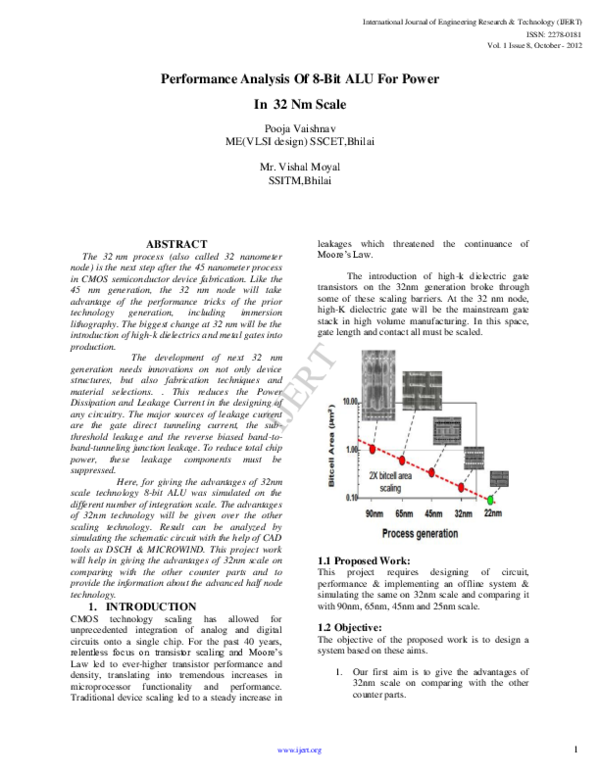 (PDF) Performance Analysis Of 8-Bit ALU For Power In 32 Nm Scale