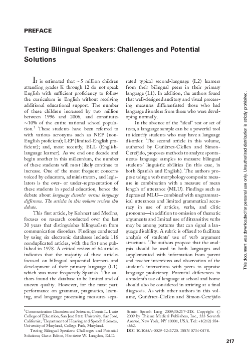 (PDF) Testing Bilingual Speakers: Challenges and Potential Solutions