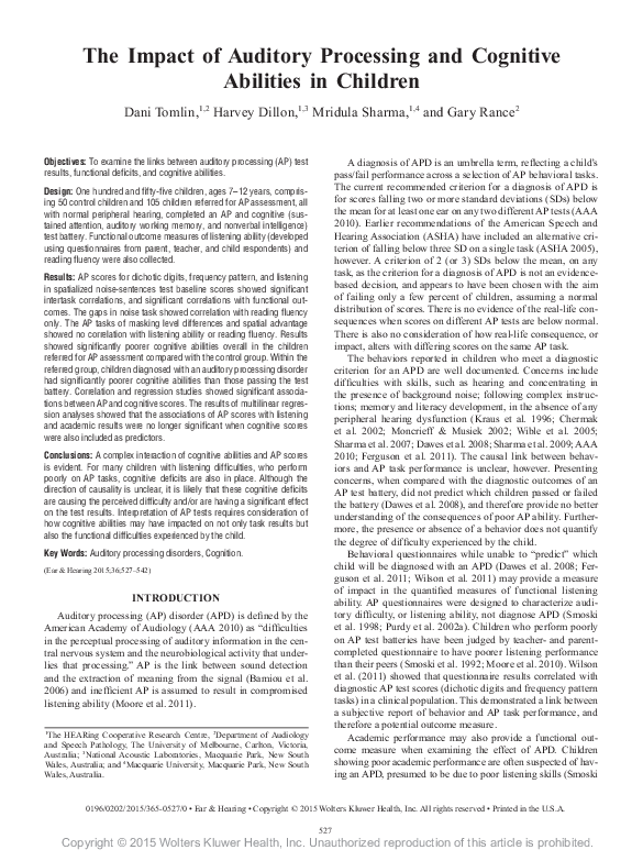 (PDF) The Impact of Auditory Processing and Cognitive Abilities in Children
