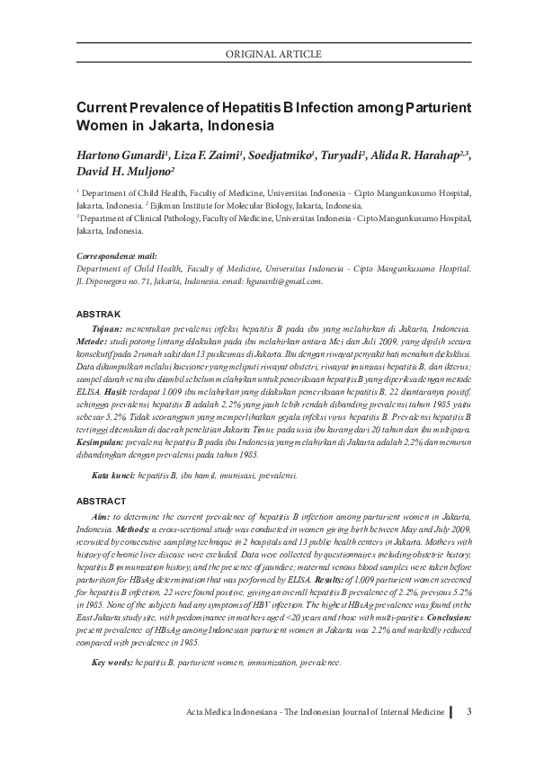 (PDF) Current prevalence of hepatitis B infection among parturient ...