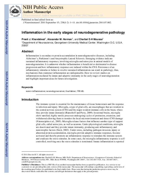 (PDF) Inflammation in the early stages of neurodegenerative pathology