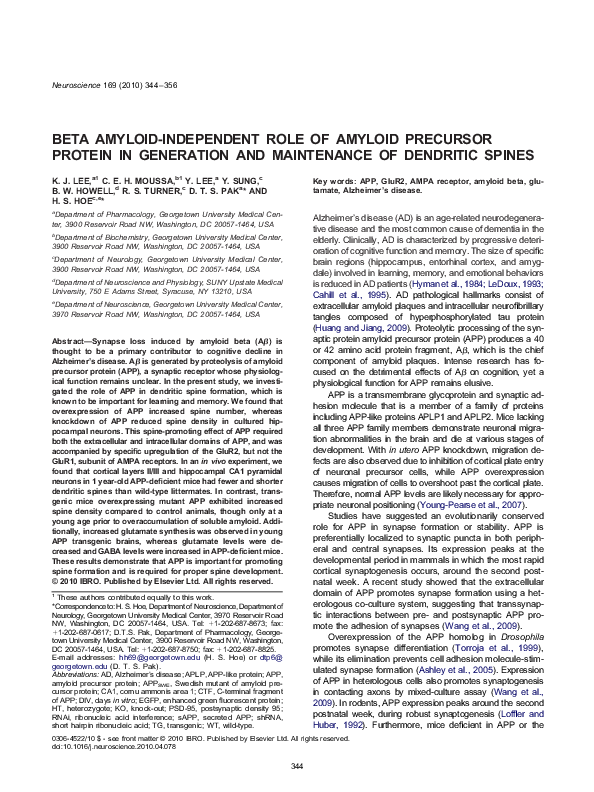 (PDF) Beta amyloid-independent role of amyloid precursor protein in ...