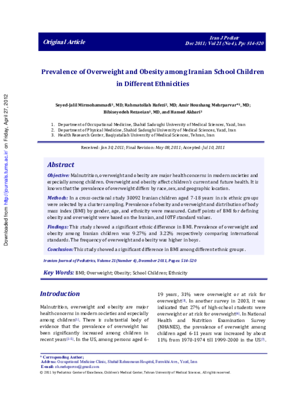 (PDF) Prevalence of Overweight and Obesity among Iranian School ...