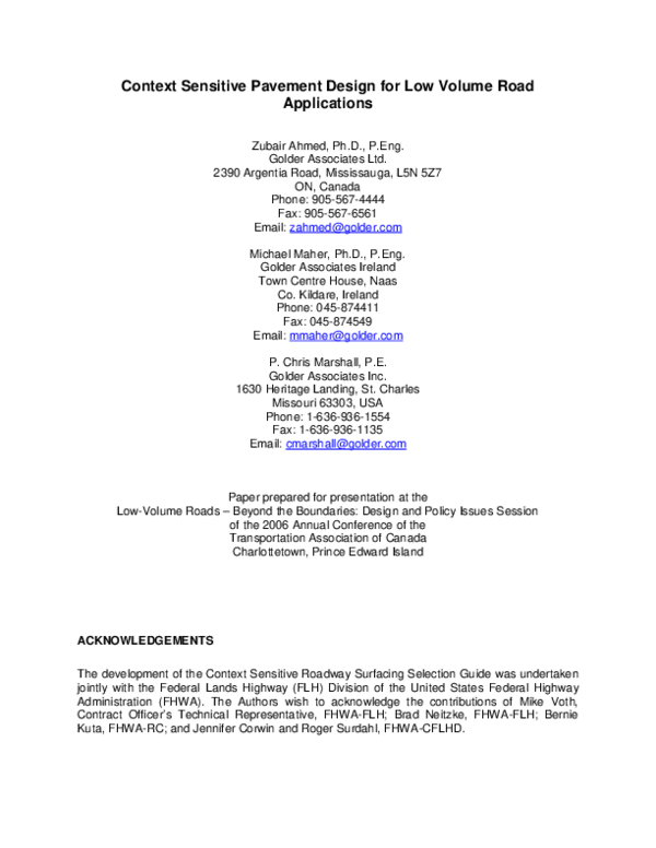 (PDF) Context Sensitive Pavement Design for Low Volume Road Applications