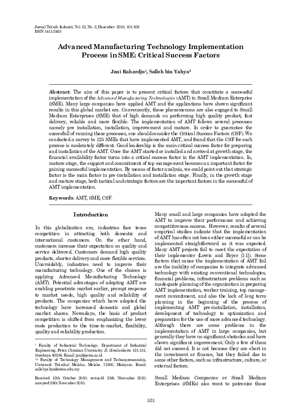 (PDF) Advanced Manufacturing Technology Implementation Process in SME ...