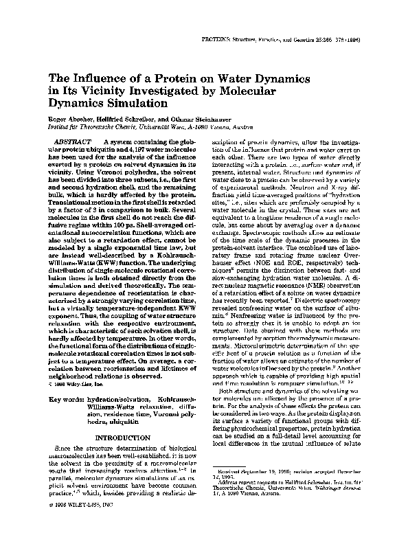 (PDF) The influence of a protein on water dynamics in its vicinity ...