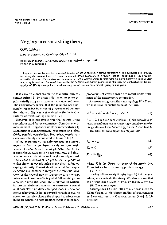 (PDF) No glory in cosmic string theory
