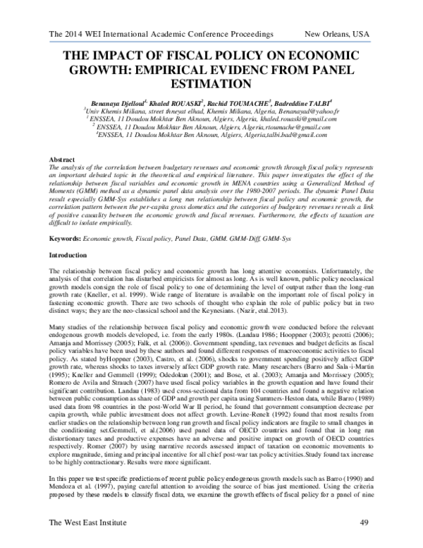 (PDF) The Impact of Fiscal Policy on Economic Growth: Empirical Evidenc ...