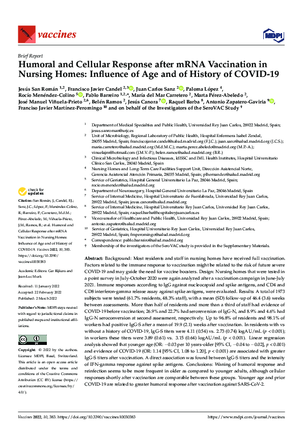 (PDF) Humoral and Cellular Response after mRNA Vaccination in Nursing ...