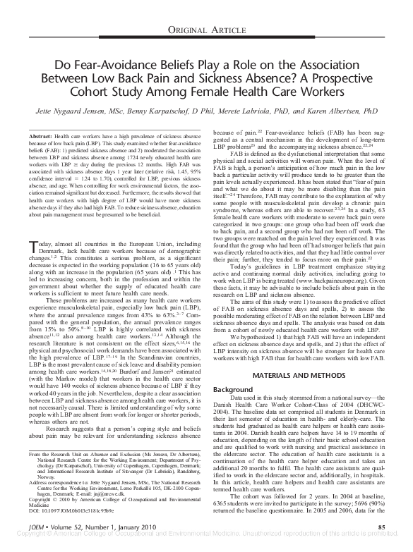 (PDF) Do Fear-Avoidance Beliefs Play a Role on the Association Between ...