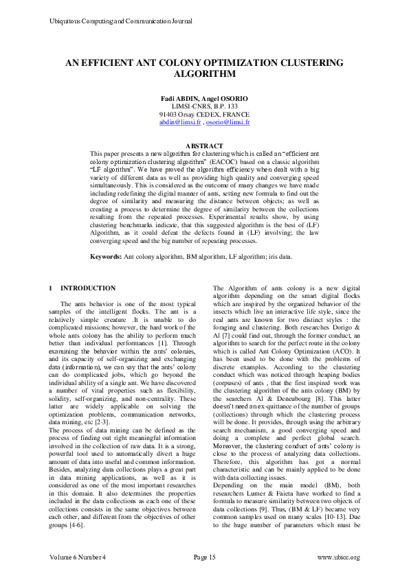 (PDF) An Efficient Ant Colony Optimization Clustering Algorithm