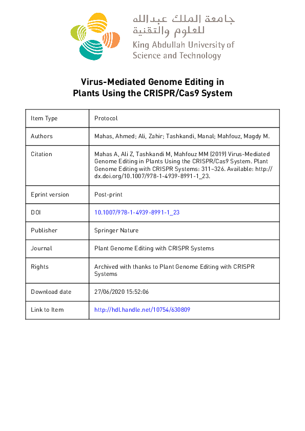 (PDF) Virus-Mediated Genome Editing in Plants Using the CRISPR/Cas9 System