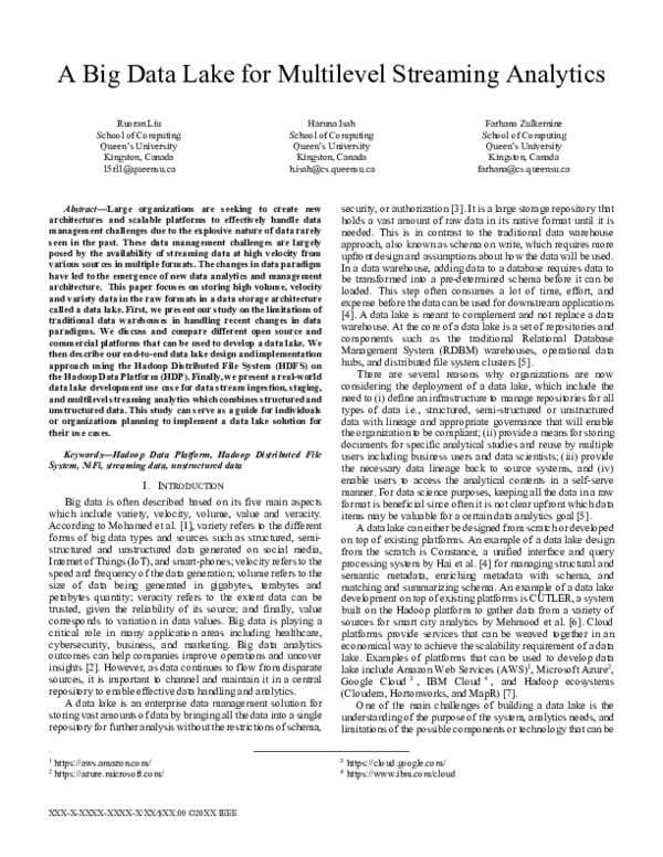 (PDF) A Big Data Lake for Multilevel Streaming Analytics