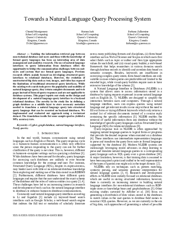 (PDF) Towards a Natural Language Query Processing System