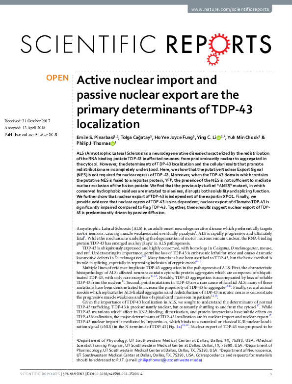 (PDF) Active nuclear import and passive nuclear export are the primary ...
