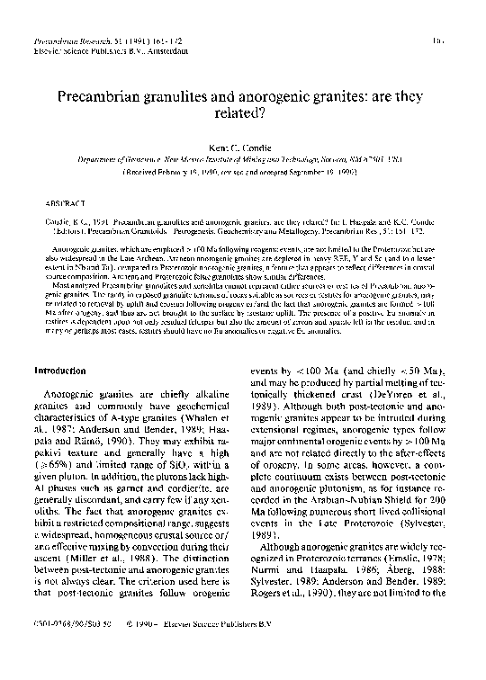 (PDF) Precambrian granulites and anorogenic granites: are they related?