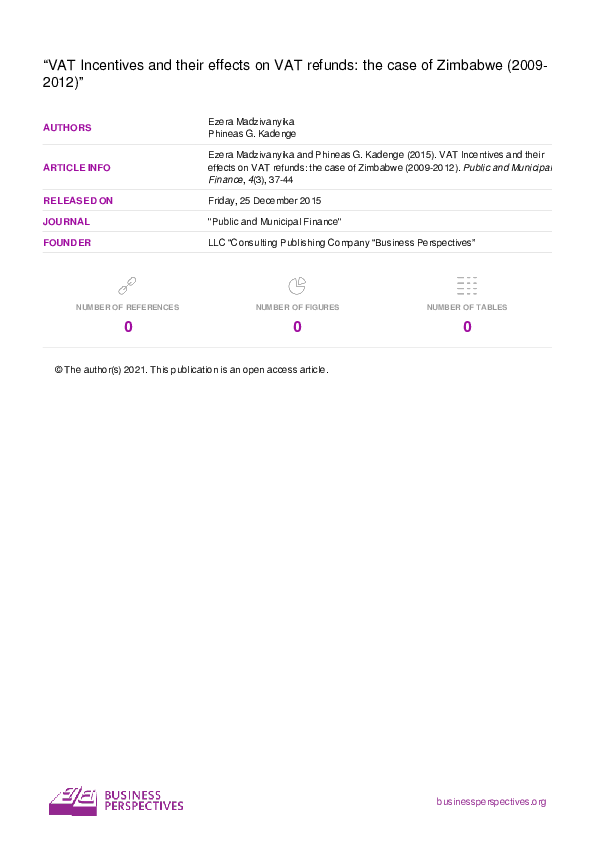 (PDF) VAT Incentives and their effects on VAT refunds: the case of ...