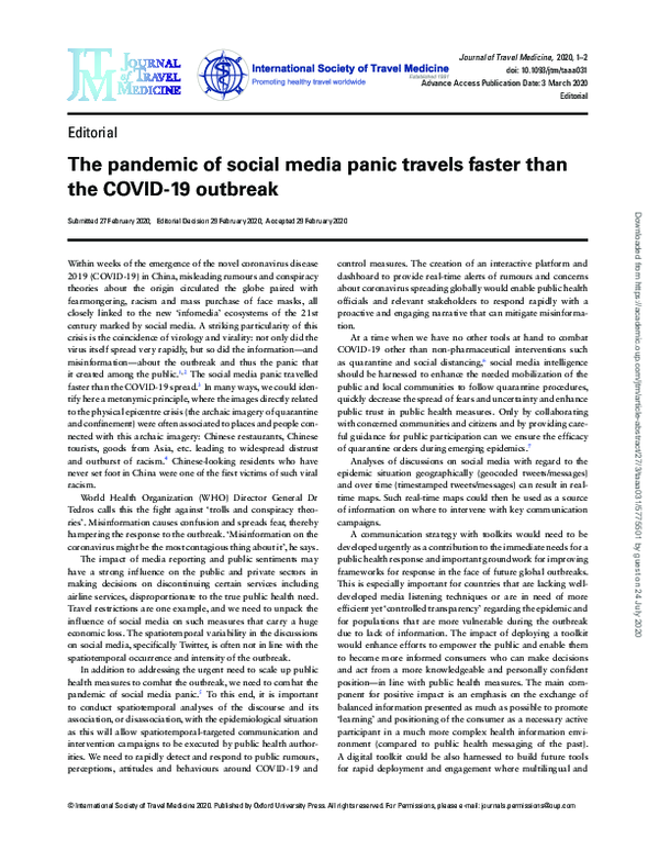 (PDF) The pandemic of social media panic travels faster than the COVID ...