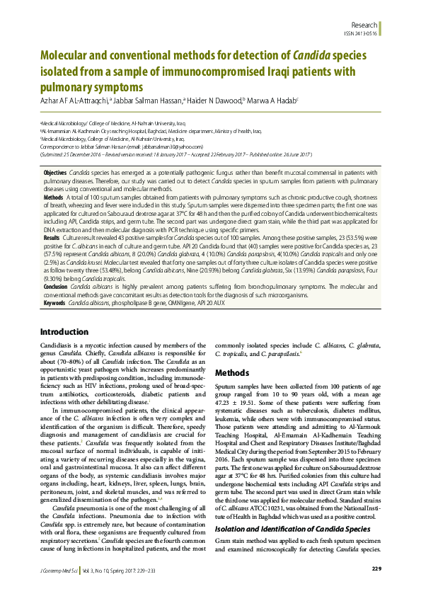 (PDF) Molecular and conventional methods for detection of Candida ...