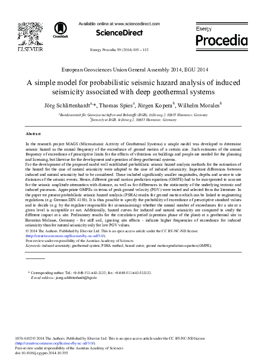 (PDF) A Simple Model for Probabilistic Seismic Hazard Analysis of ...