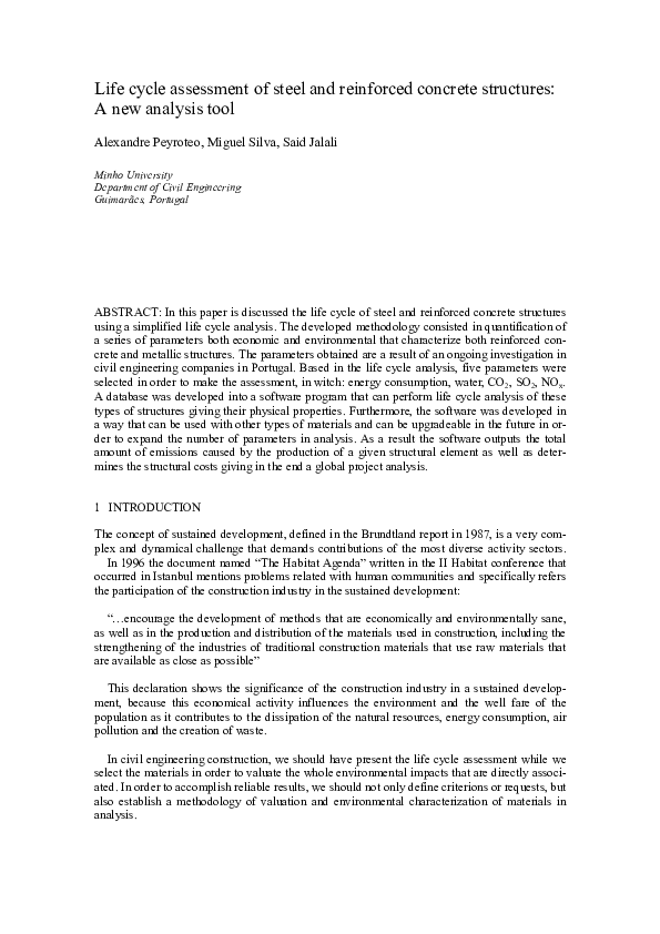 (PDF) Life cycle assessment of steel and reinforced concrete structures ...